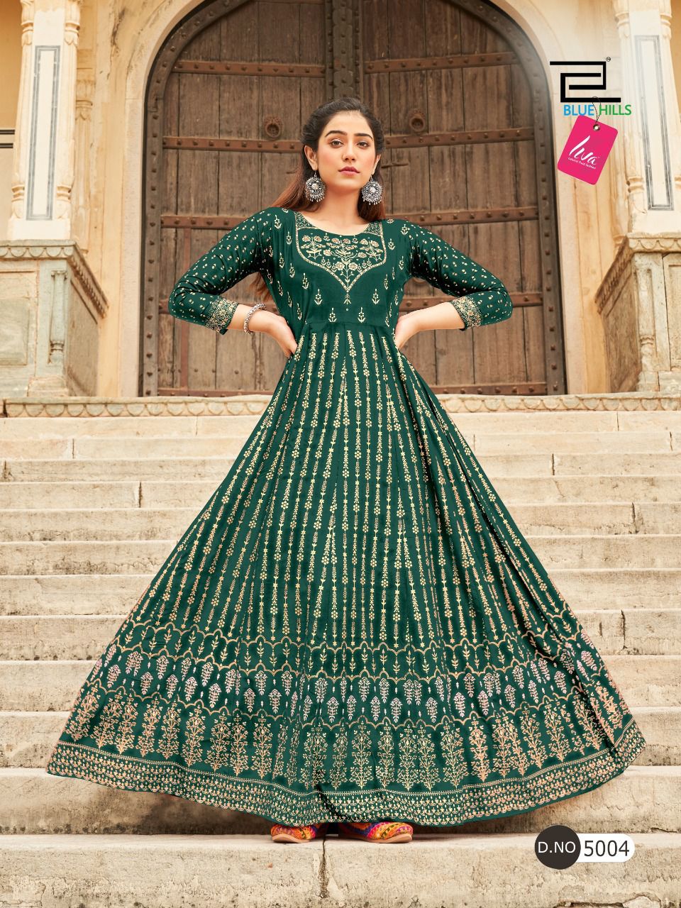 Blue Hills Leela 5 Fancy Festive Wear Rayon Printed Long Anarkali Kurti Collection